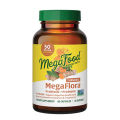 MegaFood MegaFlora Probiotics + Prebiotics Turmeric bottle with 60 capsules