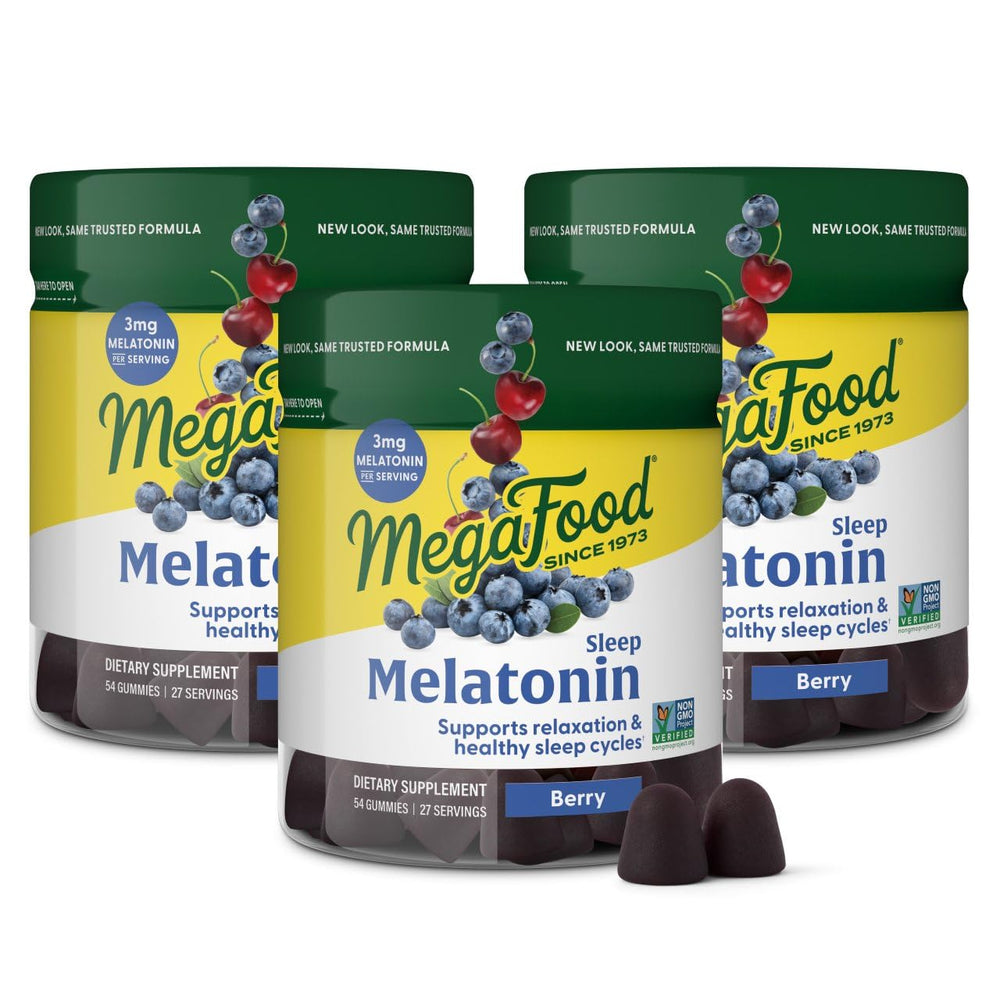 Front view of MegaFood Melatonin Gummies Berry bottle