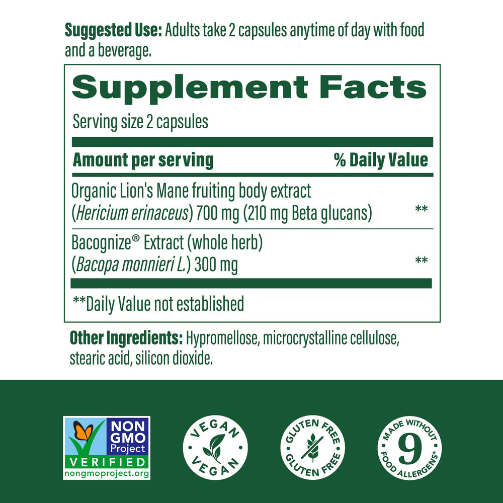 Two Lion's Mane mushroom capsules