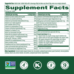 Bottle label close-up showing essential vitamins and minerals
