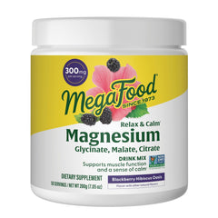 MegaFood Relax + Calm Magnesium Powder bottle with scoop