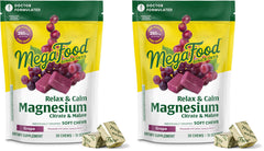 Front view of MegaFood Relax + Calm Magnesium grape soft chews in a two-pack