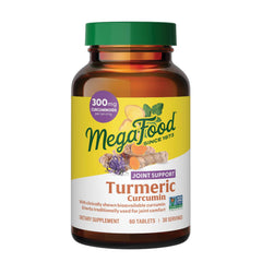 Front view of MegaFood Turmeric Curcumin Extra Strength joint support supplement bottle