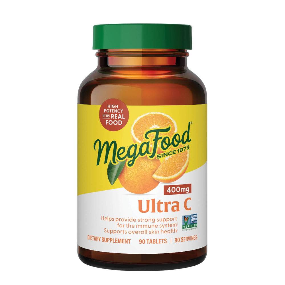 Front view of MegaFood Ultra C 400 mg vegan immune support bottle