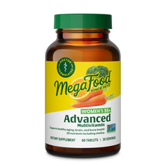 Front view of MegaFood Women's 55+ Advanced Multivitamin bottle