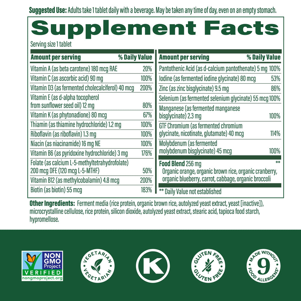 Close-up of MegaFood Women's 55+ daily multivitamin tablets