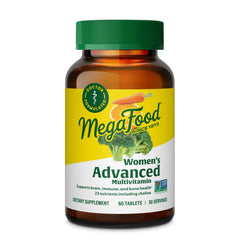 Front view of MegaFood Women's Advanced Multivitamin bottle