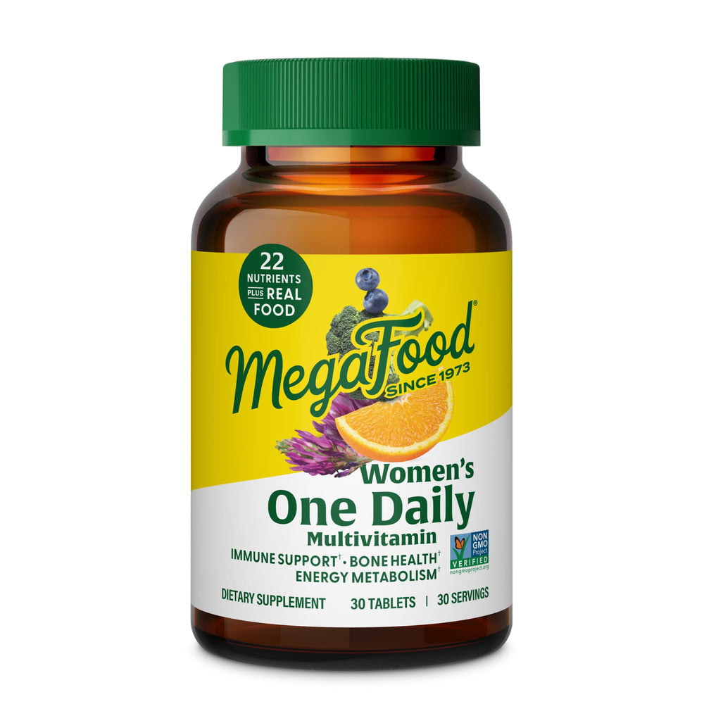 Front view of MegaFood Women's Multivitamin One Daily bottle (30 tablets)