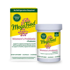 MegaFood Women's Probiotic + Prebiotic bottle with 30 capsules