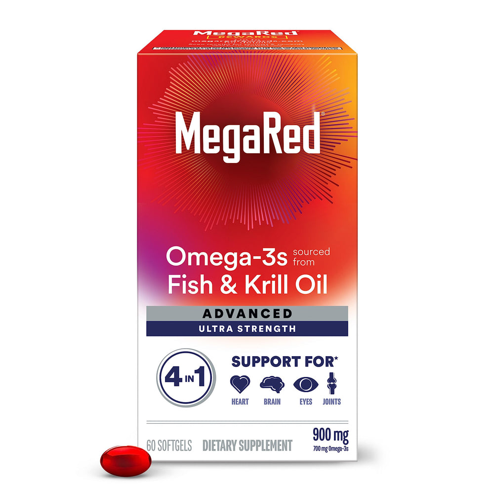 Megared Omega-3 Fish and Krill Oil 900mg bottle front