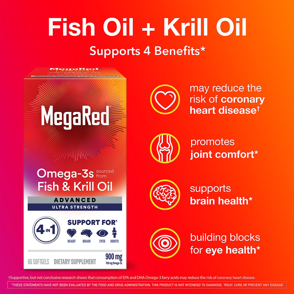 Nutrition facts label on Megared Omega-3 Krill 900mg bottle
