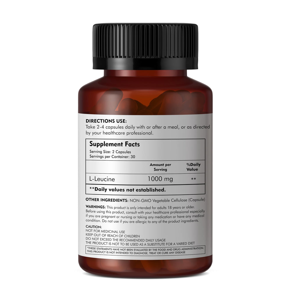 Close-up of L-Leucine ingredients label