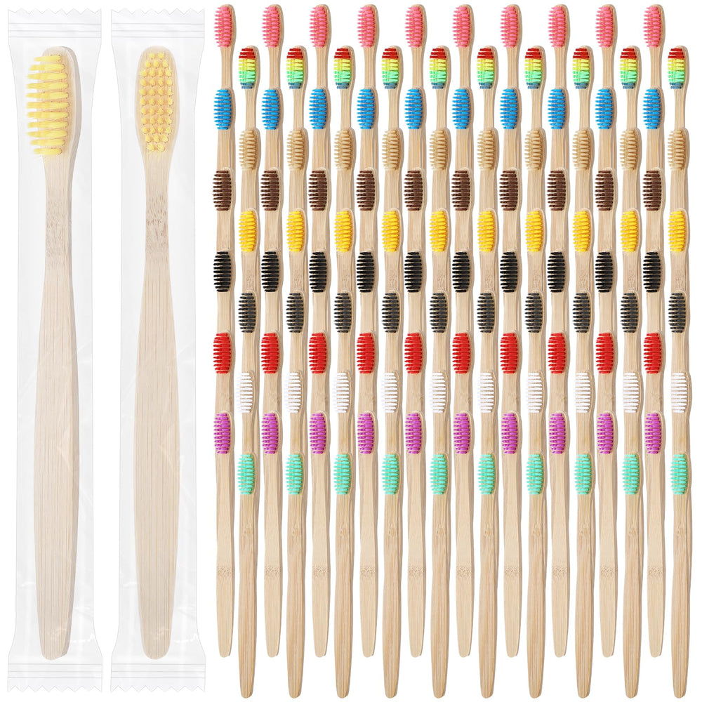 Mekueeex 120-piece bamboo toothbrushes in assorted colors for bulk packaging