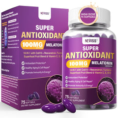 Bottle of Melatonin 100mg liposomal supplement with CoQ10, turmeric, resveratrol and B vitamins