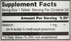 Close-up of Melatonin 1 mg Tablets label with ingredients