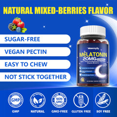 Sugar-free, monk fruit-sweetened melatonin gummy with natural berry flavor