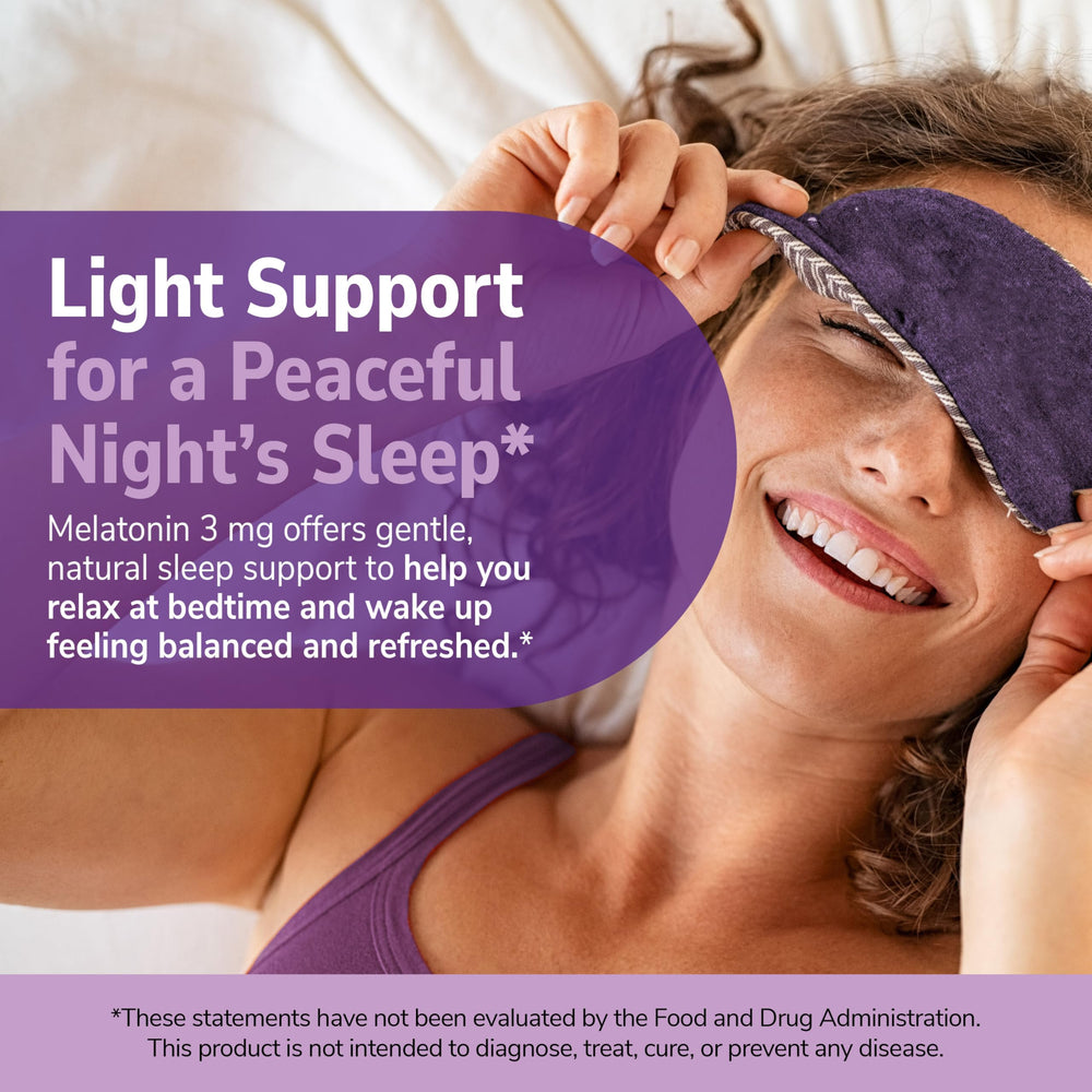 Front view of melatonin 3 mg tablets bottle