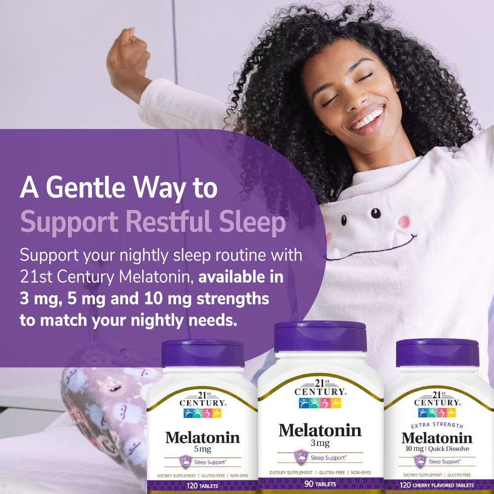 Health supplement melatonin 3 mg tablets in bottle