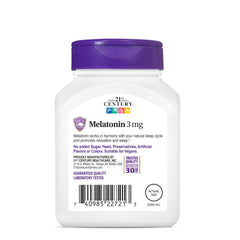 Close-up of melatonin 3 mg tablets inside bottle