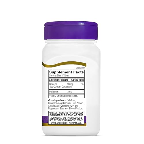 Melatonin bottle with 200-count supplement label