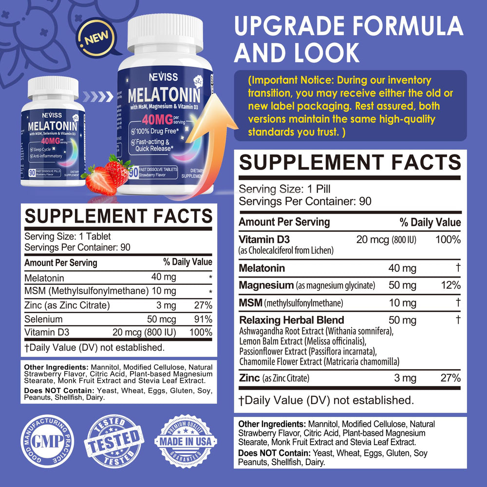 Bottle of Melatonin 40mg with Vitamin D3 & MSM