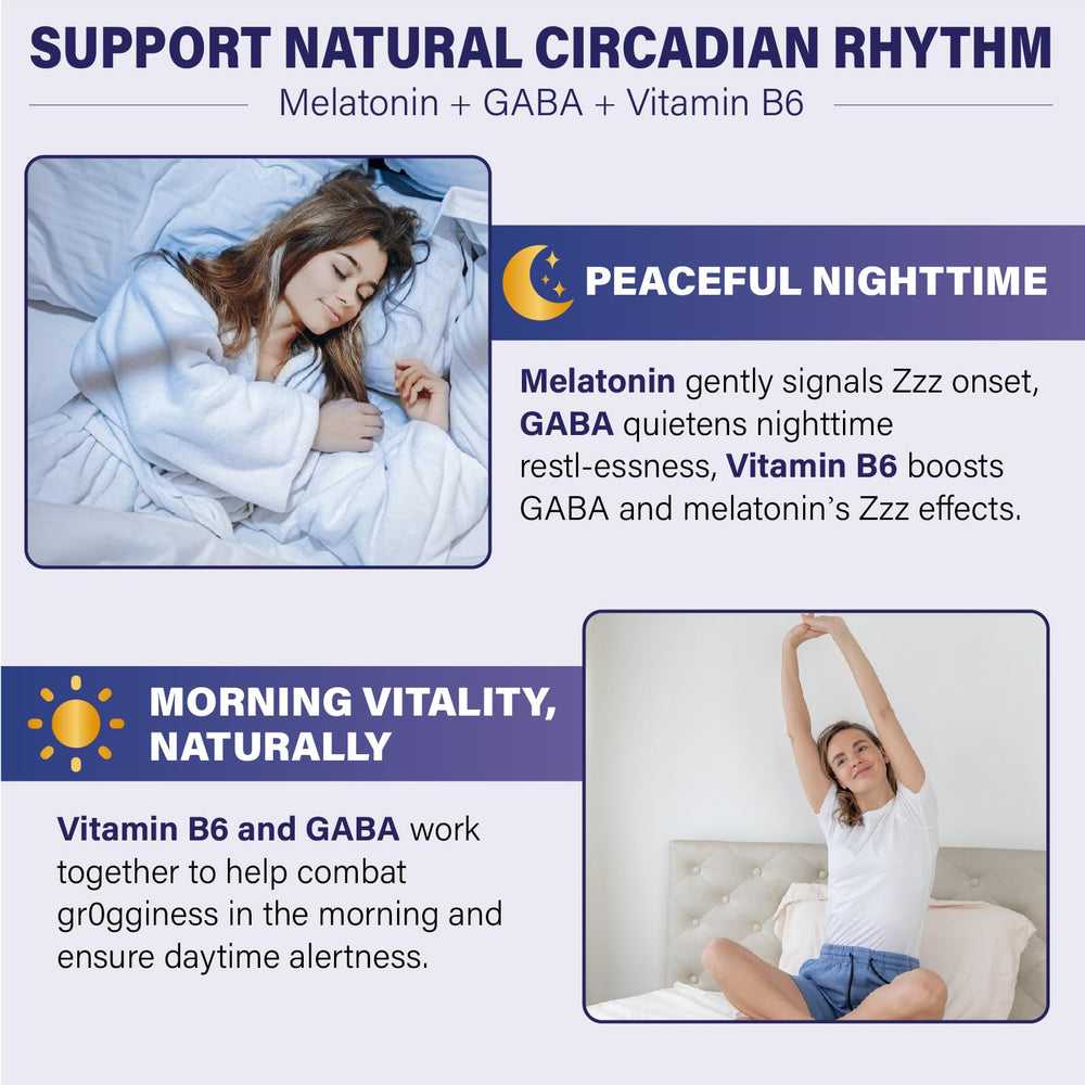 Illustration of ingredients: GABA, Magnesium, Zinc, Vitamin B6