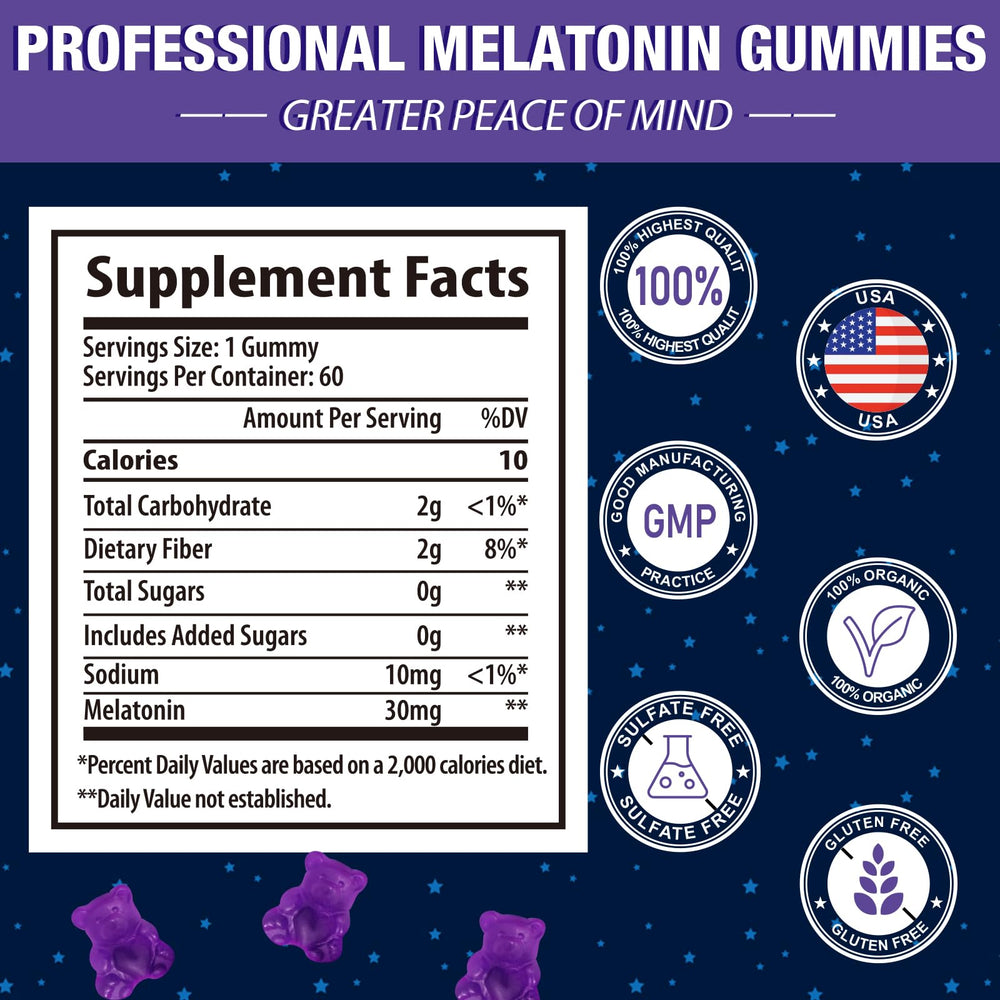 Close-up of Melatonin Gummies 30mg with 30mg dosage