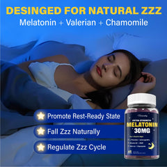 Gummy bottle label showing 30 mg melatonin per gummy