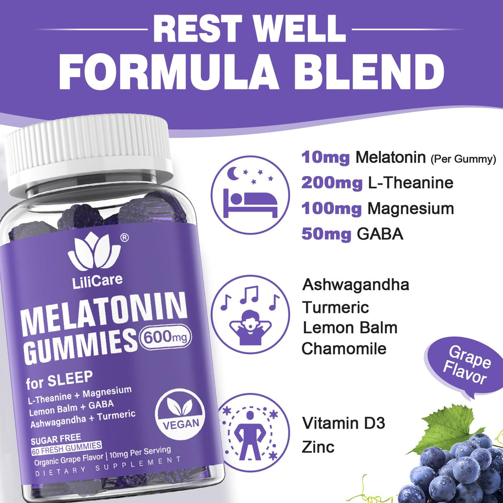 Plant-based vegan melatonin gummies with grape flavor