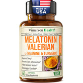 Melatonin Sleep Aid bottle label featuring L-Theanine and Valerian Root