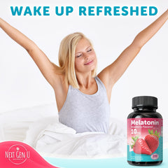 Relaxing nighttime scene with melatonin supplement bottle