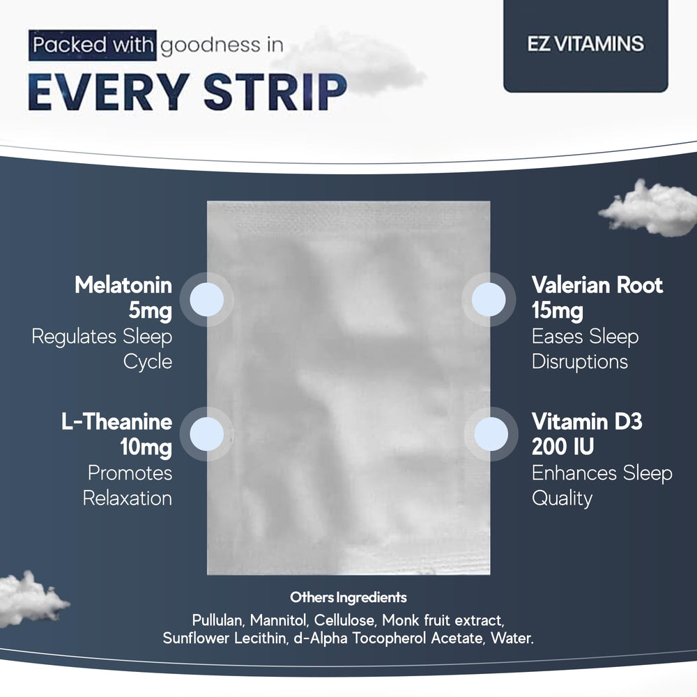 Illustration of melatonin, valerian root, L-Theanine and Vitamin D3 ingredients