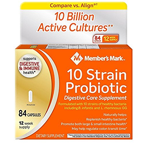 Members Mark 10 Strain Probiotic bottle – 84-count, 2-pack