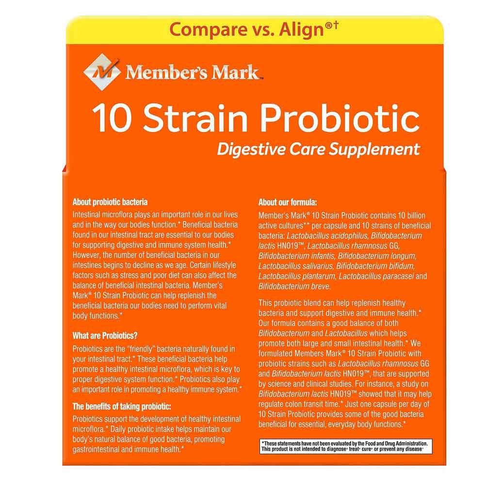 Two Member's Mark 5X Probiotic Digestive Care bottles – side view