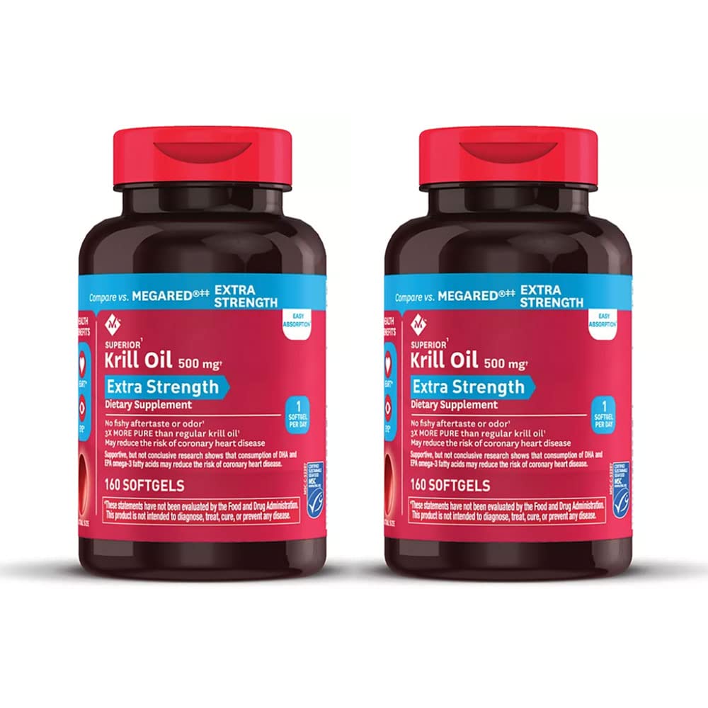 Member's Mark Extra Strength Omega-3 Krill Oil Softgels 500mg, 2 Bottles (320 Softgels)