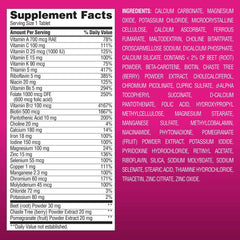 Nutrition facts panel of Members Mark Women's Daily Multivitamin