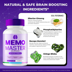 Display of 5-pack Memo Master nootropic pills