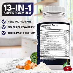 Capsules showing 360-count health supplement for men and women
