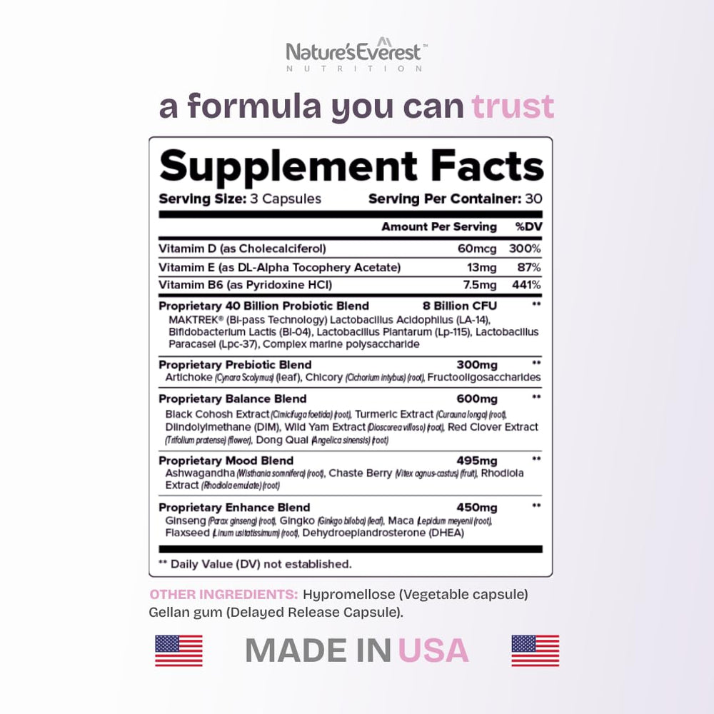 Made in USA label on the menopause support bottle