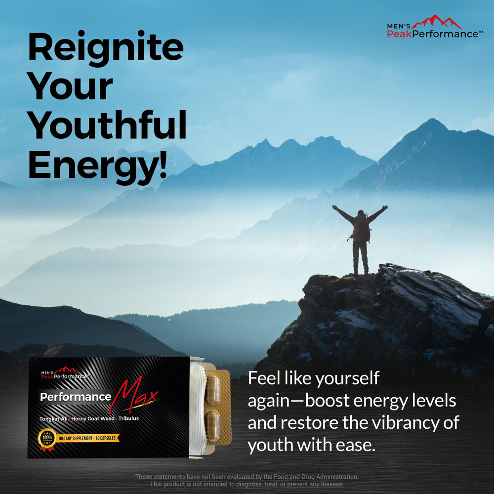 MEN'S PeakPerformance maca-root image communicates natural energy and balance benefits