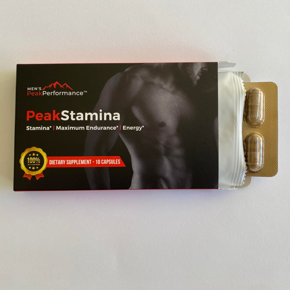 MEN'S PeakPerformance packaging line communicates safe ingredients and GMP quality