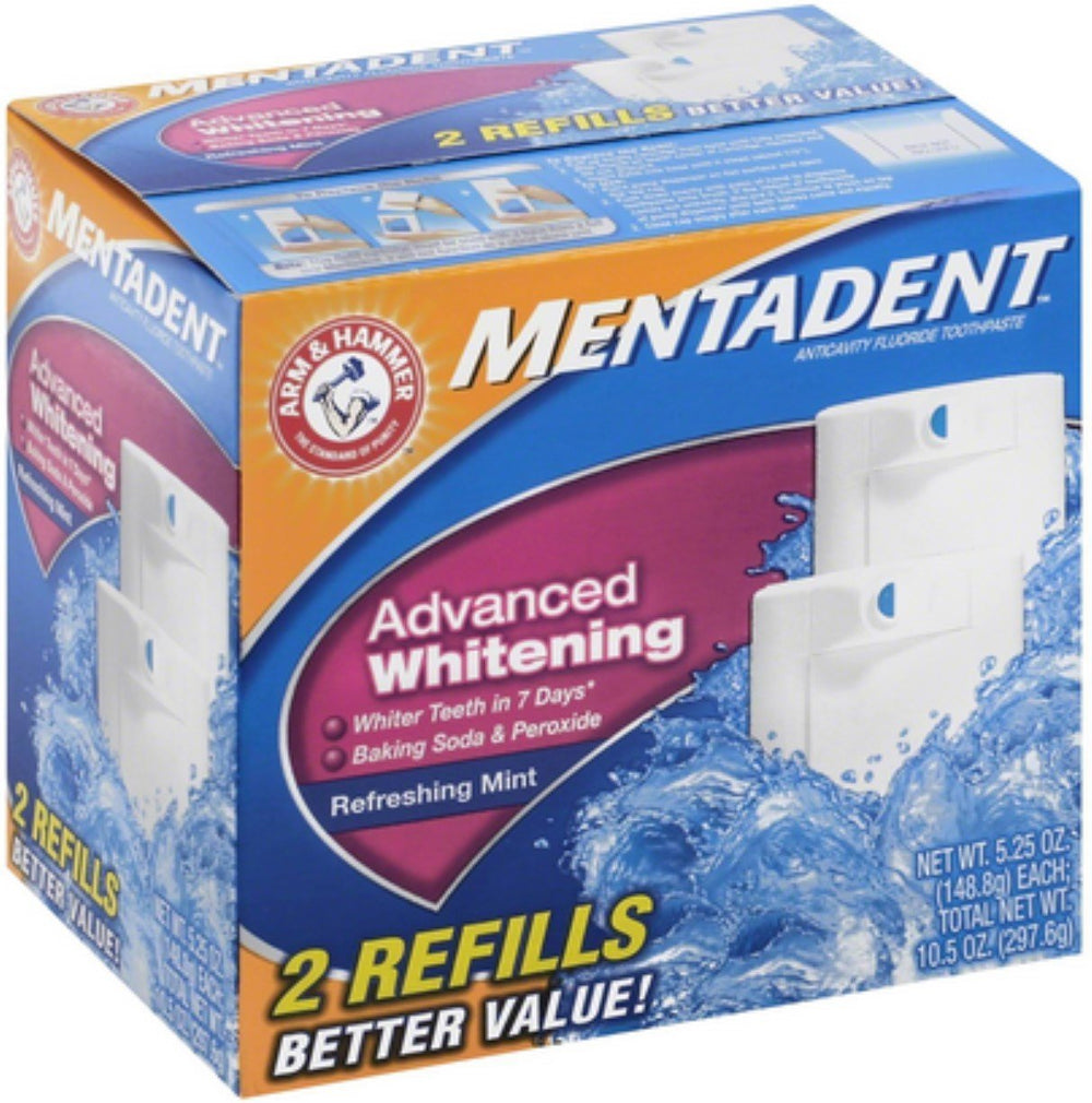 Mentadent Advanced Whitening Refreshing Mint Toothpaste refill cartridge, 10.5 oz (does not include base)