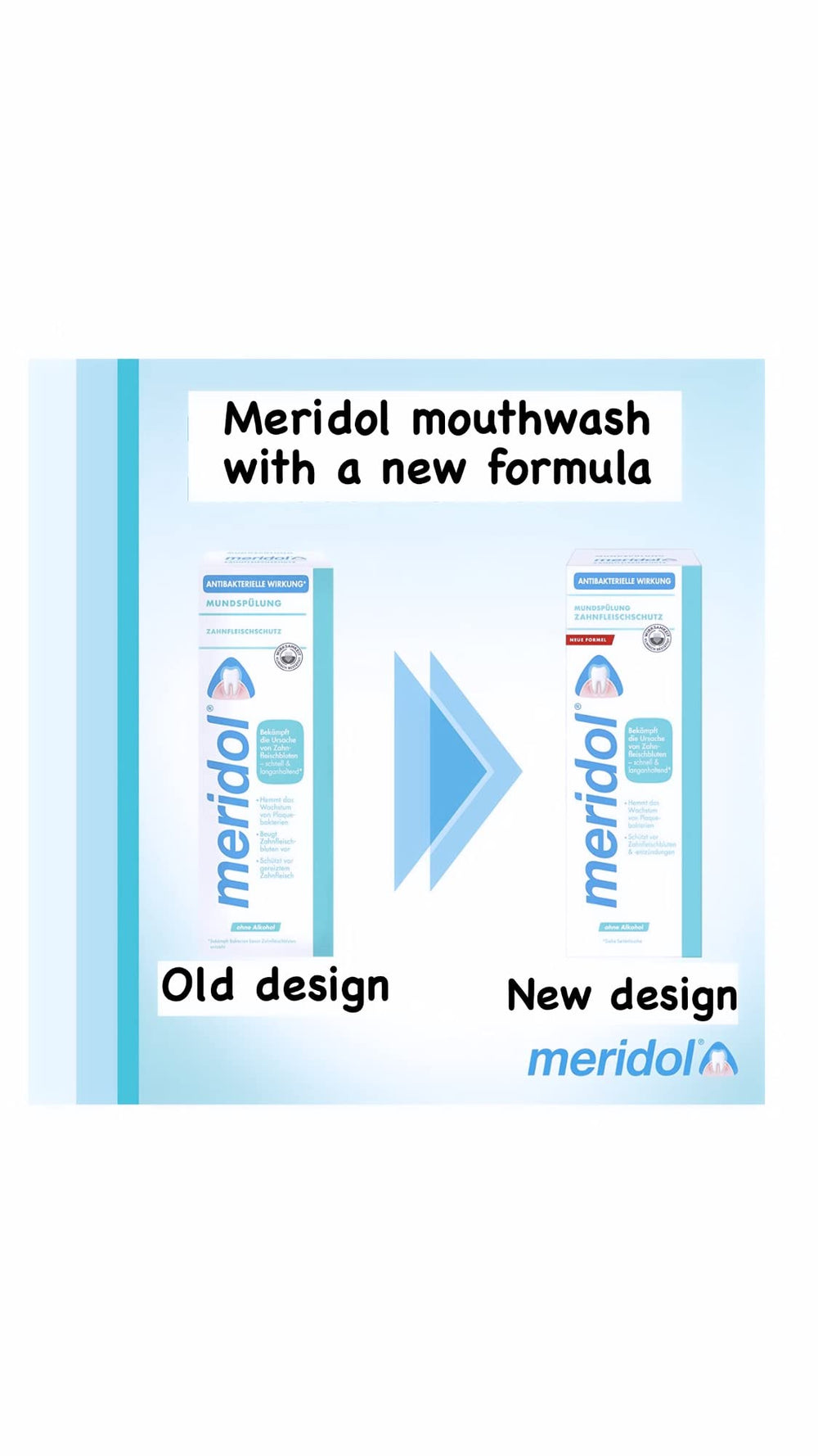Meridol mouthwash packaging design variations