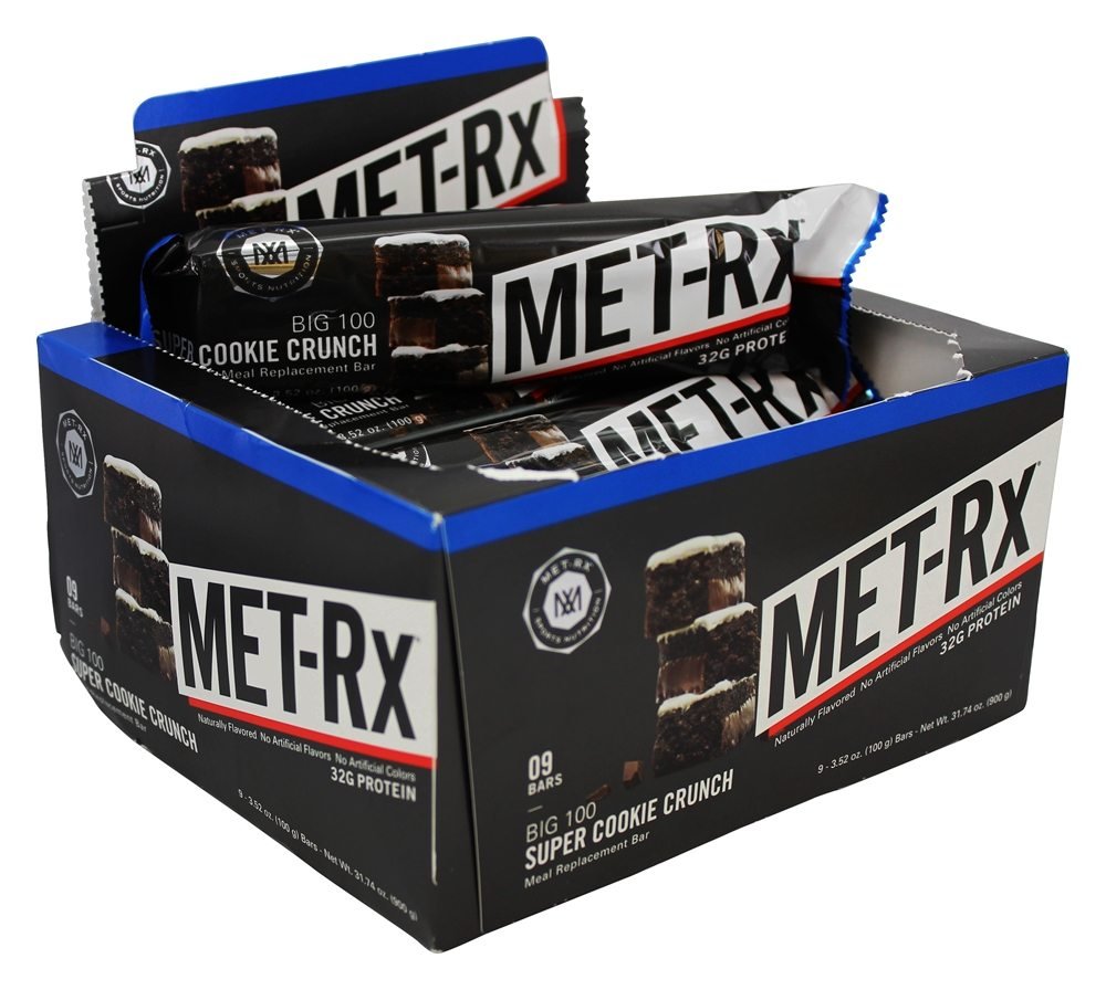 MET-Rx Colossal Cookie Crunch bar 9-pack front view for on-the-go meal replacement.