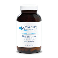Front view of Metabolic Maintenance The Big One iron-free multivitamin bottle