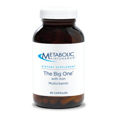 Bottle of Metabolic Maintenance The Big One with Iron multivitamin on white background