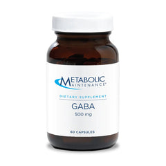 Front view of Metabolic Maintenance GABA 500mg bottle with 60 capsules