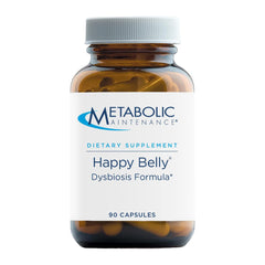 Happy Belly bottle displaying gut health supplement