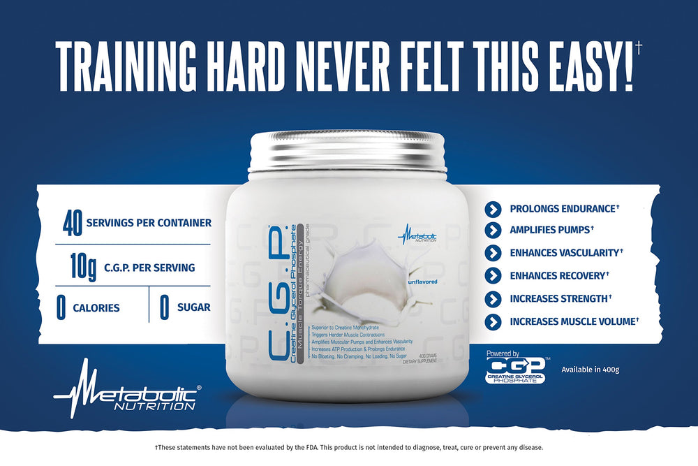 Metabolic Nutrition CGP pour blue raspberry glass shows refreshing recovery option.