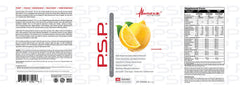 Close-up of PSP Lemonade label showing zero sugar and caffeine-free formula